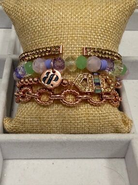 BOMB PARTY NWOT! Rose Gold Multistrand Beaded and Chain Bracelet Set